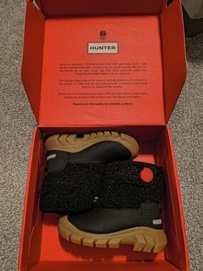 HUNTER Black Fuzzy Rain Boot Sneakers with Gum Soles